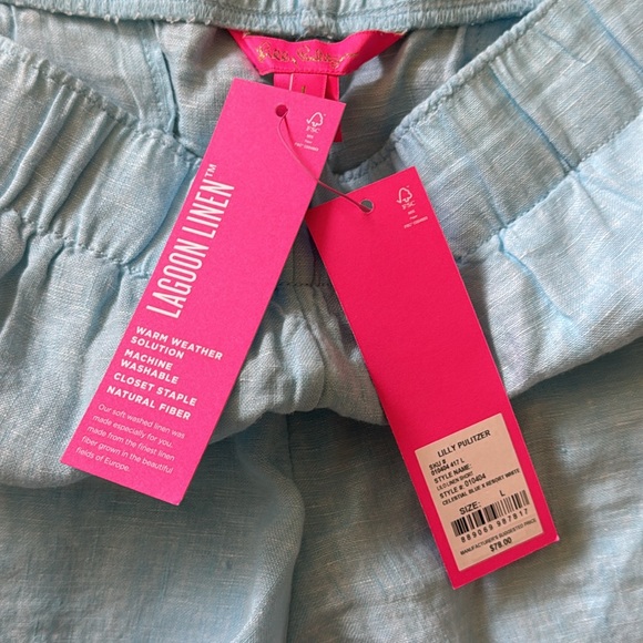 NWT Lilly Pulitzer Blue Lagoon Linen Lilo Short - L - Picture 2 of 2